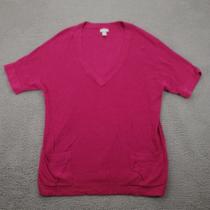 Chicos Sweater Womens 2 US‎ L/12 Pink V-Neck Short Sleeve Pullover Pockets